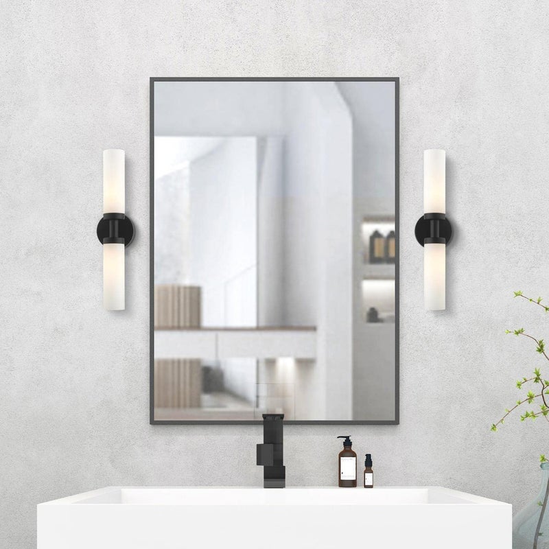 Livex Lighting 10104-04 Aero Collection ADA 2-Light Bathroom Vanity Light with Satin Opal White Glass Cylinder Shades, Black, 18 x 4.25 - Image 5